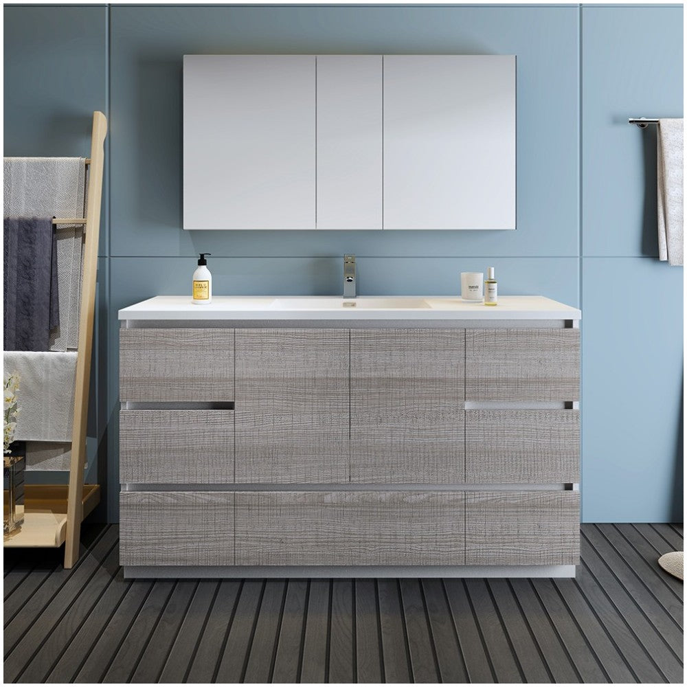 60 Ash Gray Free Standing Single Sink Modern Bathroom Vanity w/ Medicine Cabinet