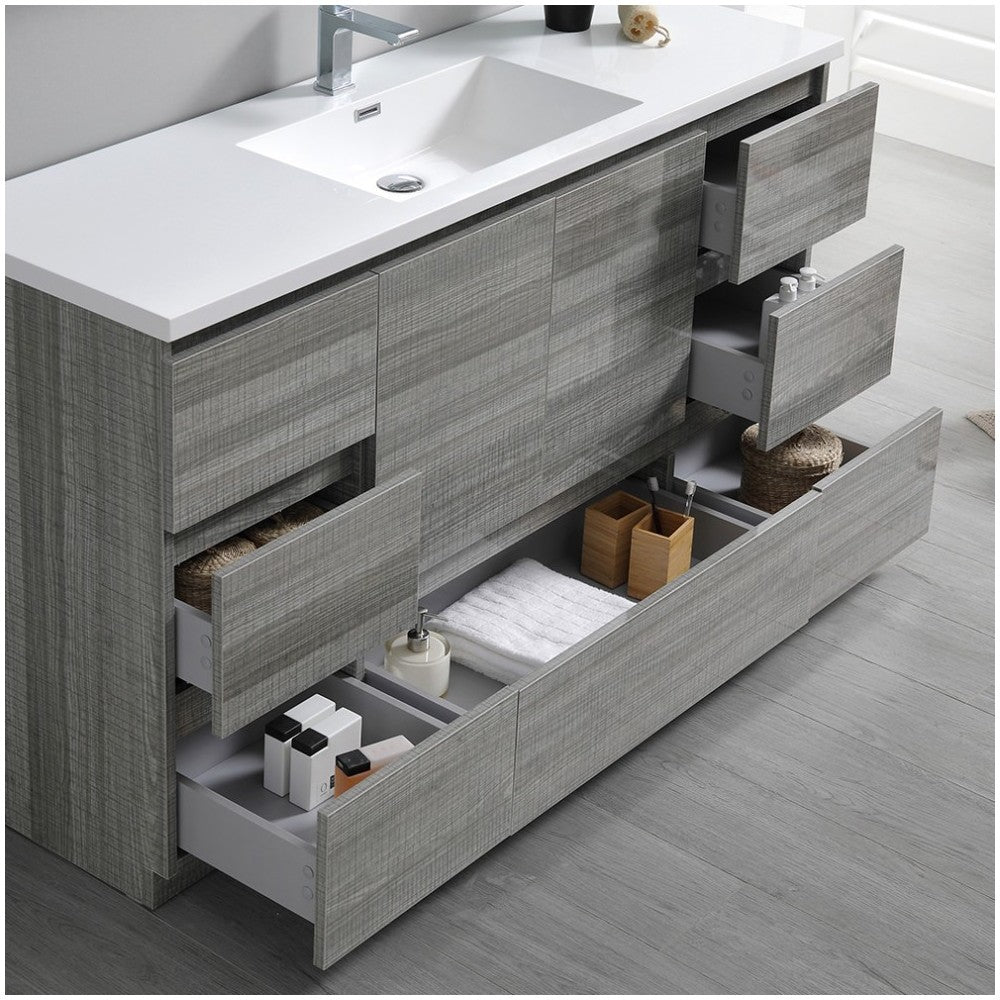 60 Ash Gray Free Standing Single Sink Modern Bathroom Vanity w/ Medicine Cabinet