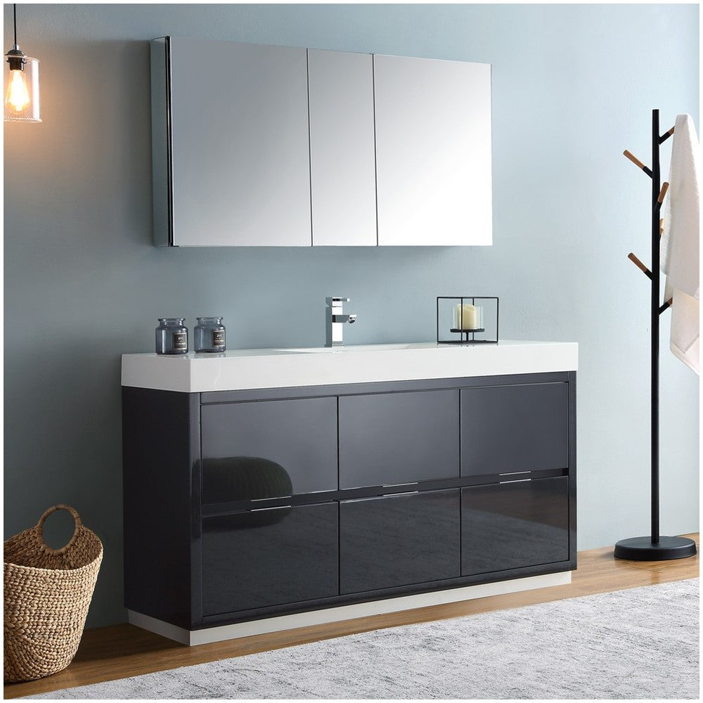 60 Dark Slate Gray Free Standing Modern Bathroom Vanity w/ Medicine Cabinet