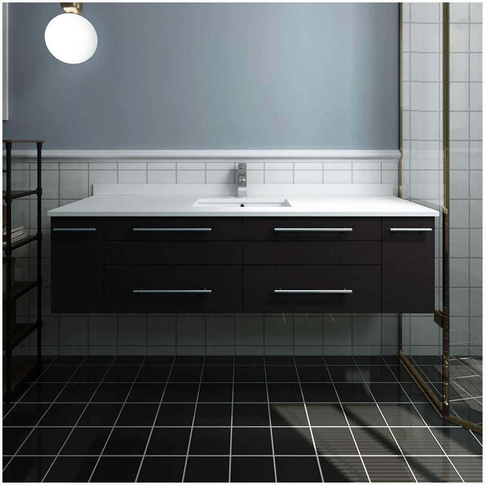 60 Espresso Wall Hung Modern Bathroom Cabinet w/ Top & Single Undermount Sink