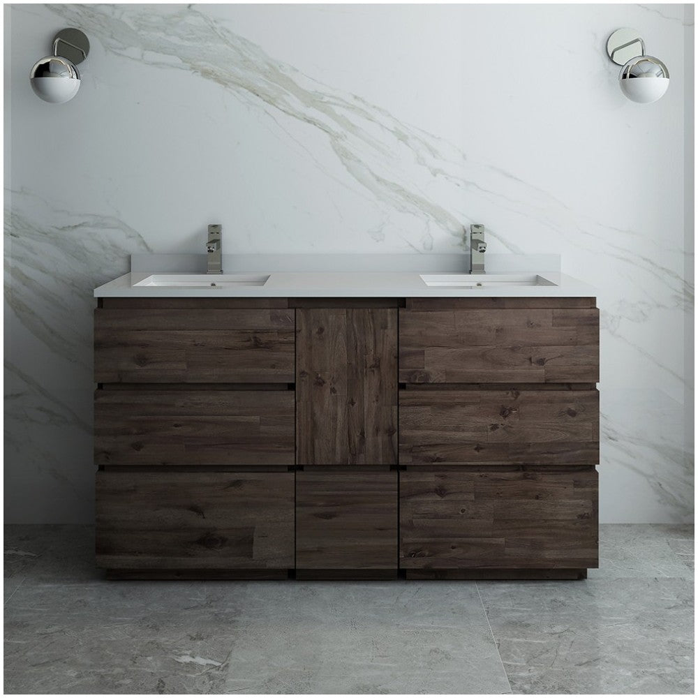 60 Floor Standing Dbl Sink Bathroom Cabinet, Top, Sinks, Wood