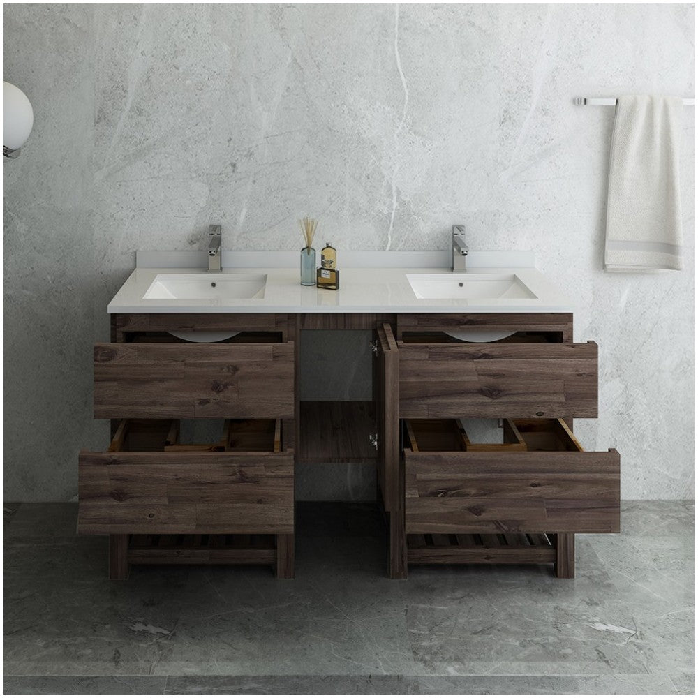 60 Floor Standing Open Bottom Dbl Sink Bathroom Cabinet, Top, Sinks, Wood
