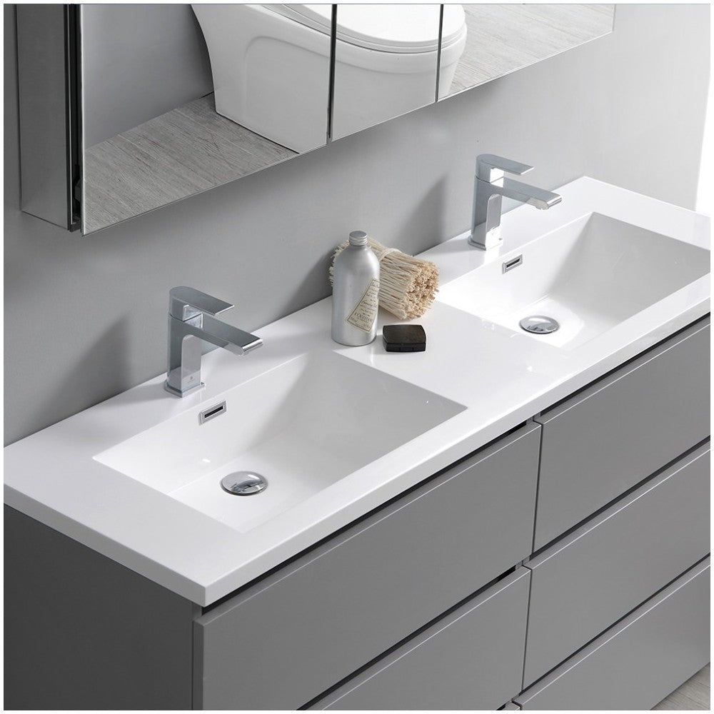 60 Gray Free Standing Dbl Sink Bathroom Vanity, Medicine Cabinet, FVN93-3030GR-D