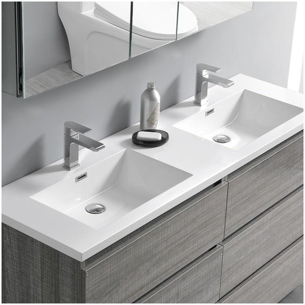 60 Gray Free Standing Dbl Sink Bathroom Vanity, Medicine Cabinet, FVN93-3030HA-D