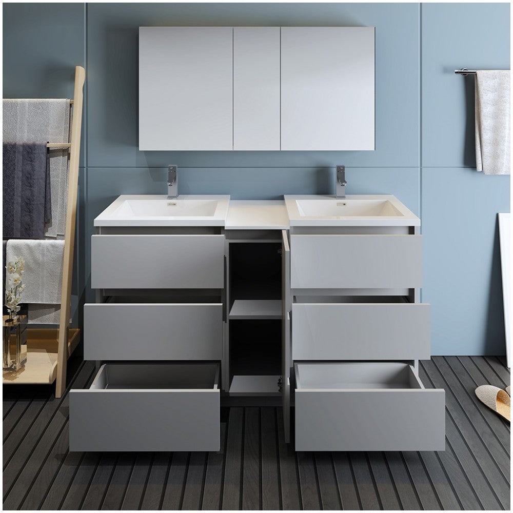 60 Gray Free Standing Dbl Sink Bathroom Vanity, Medicine Cabinet