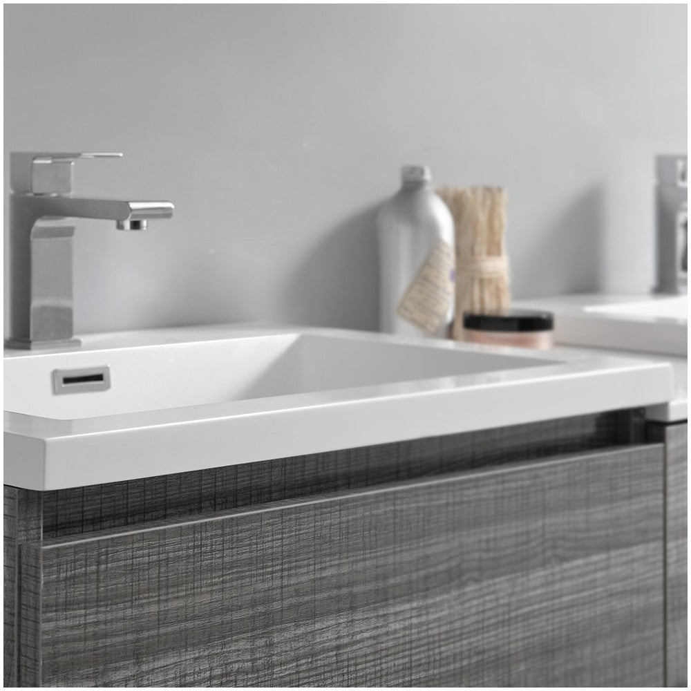60 Gray Free Standing Dbl Sink Modern Bathroom Cabinet, Integrated Sinks, Senza