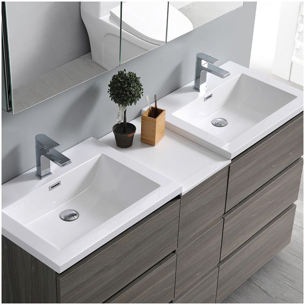 60 Gray Wood Free Standing Dbl Sink Bathroom Vanity, Medicine Cabinet