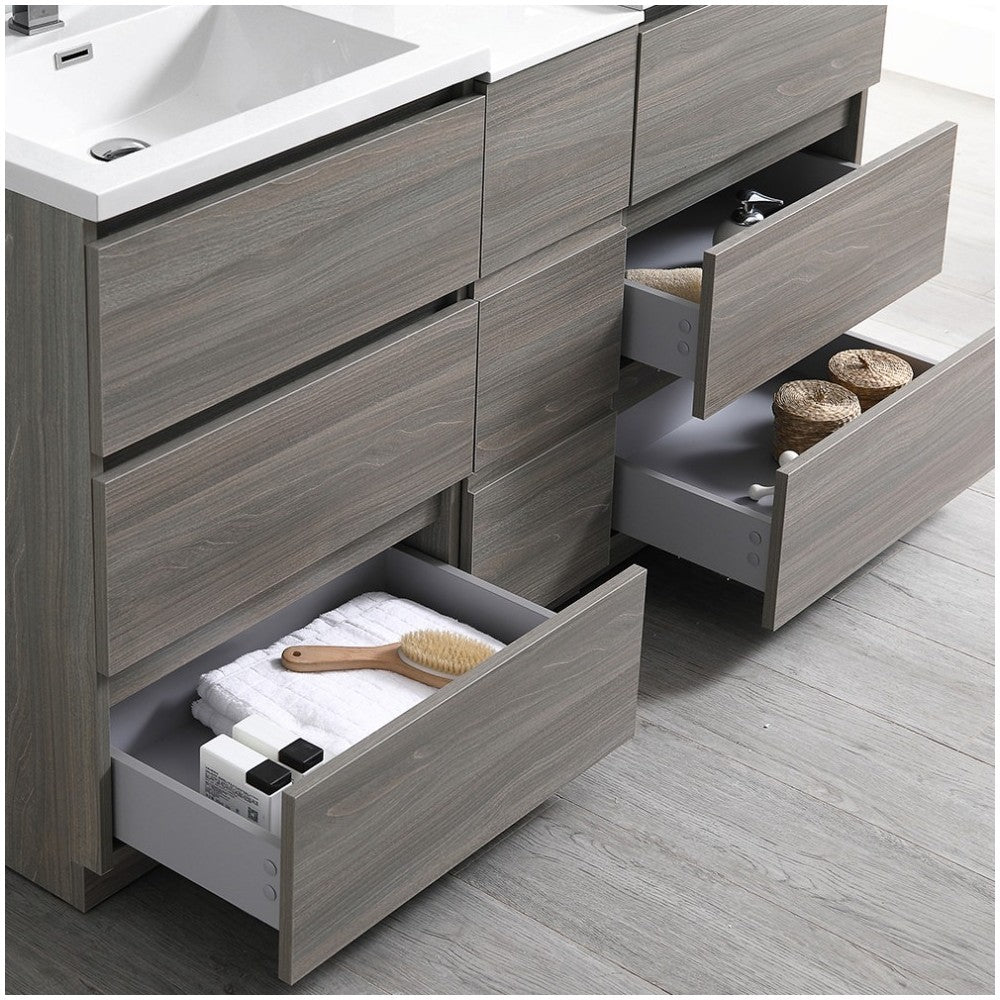 60 Gray Wood Free Standing Dbl Sink Bathroom Vanity, Medicine Cabinet