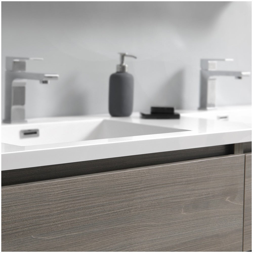 60 Gray Wood Free Standing Modern Bathroom Cabinet w/ Integrated Double Sink