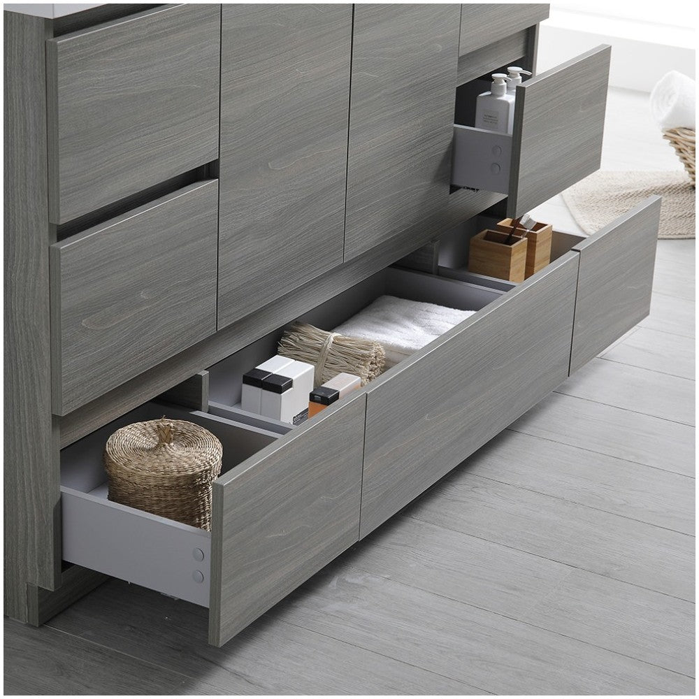60 Gray Wood Free Standing Modern Bathroom Cabinet w/ Integrated Single Sink