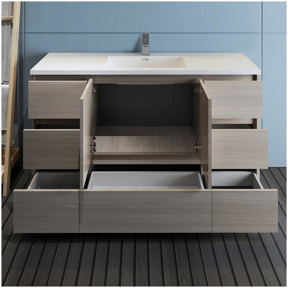 60 Gray Wood Free Standing Modern Bathroom Cabinet w/ Integrated Single Sink
