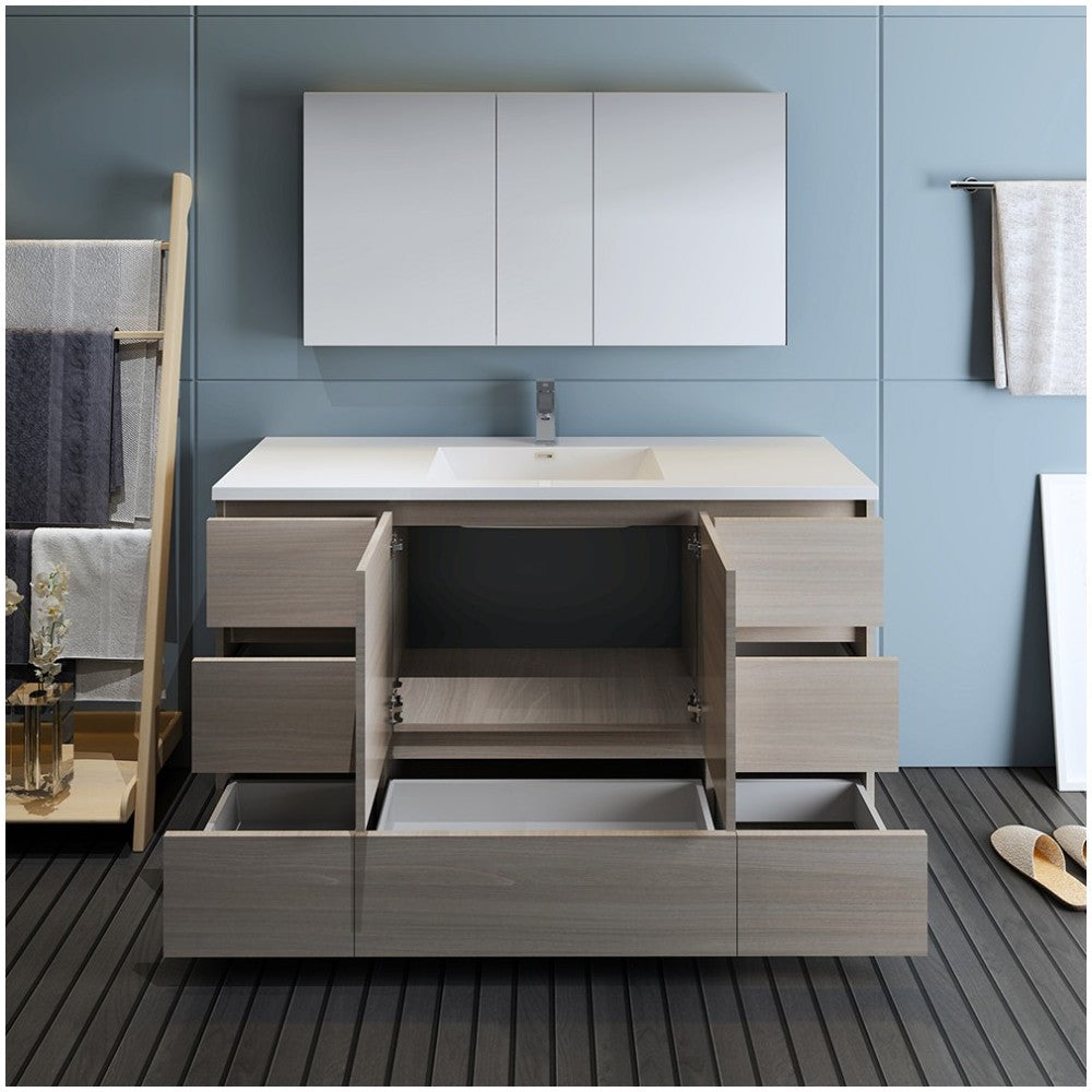 60 Gray Wood Free Standing Single Sink Bathroom Vanity w/ Medicine Cabinet