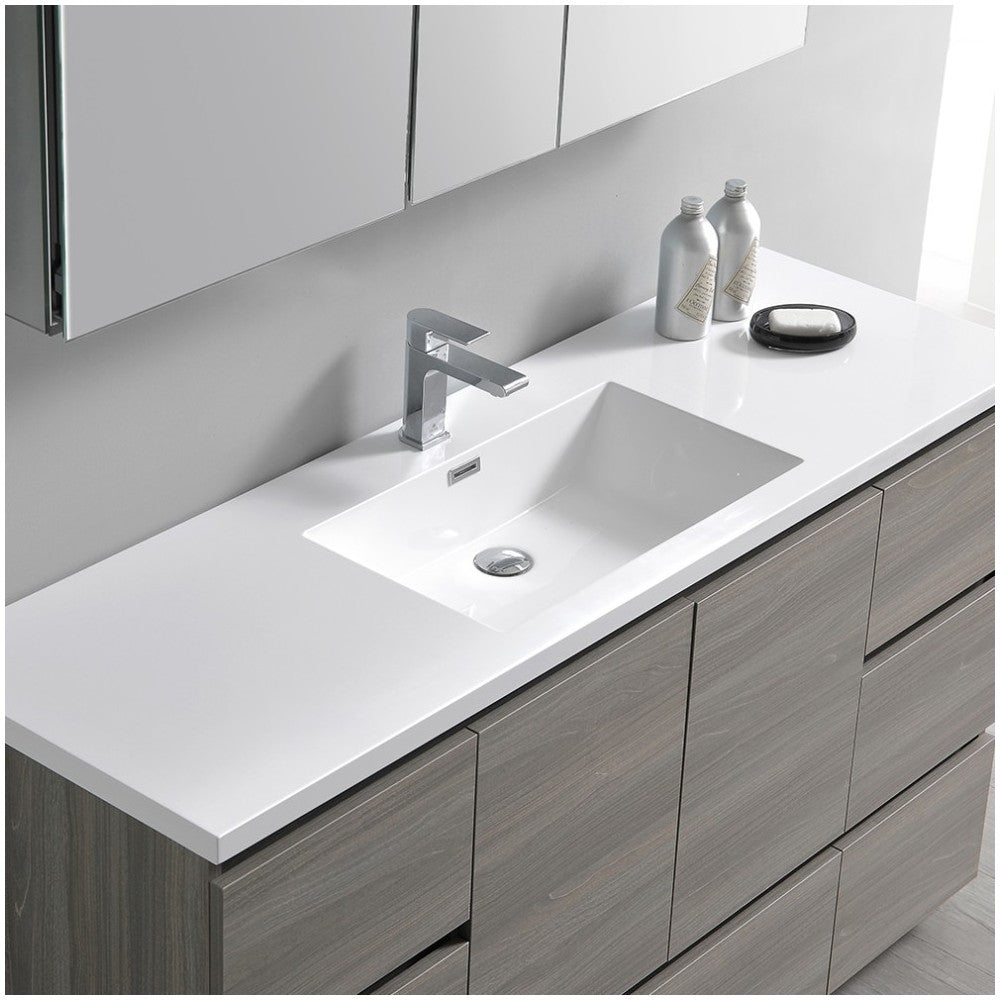 60 Gray Wood Free Standing Single Sink Bathroom Vanity w/ Medicine Cabinet