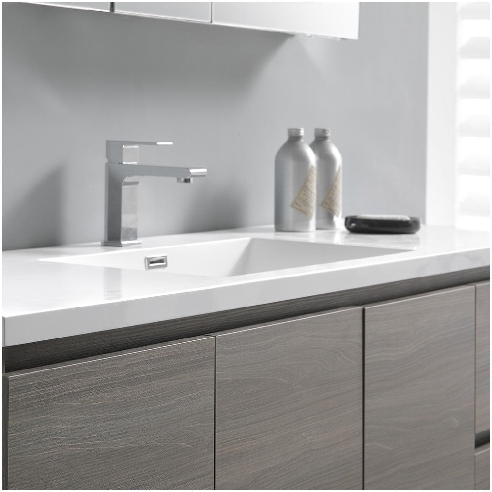60 Gray Wood Free Standing Single Sink Bathroom Vanity w/ Medicine Cabinet