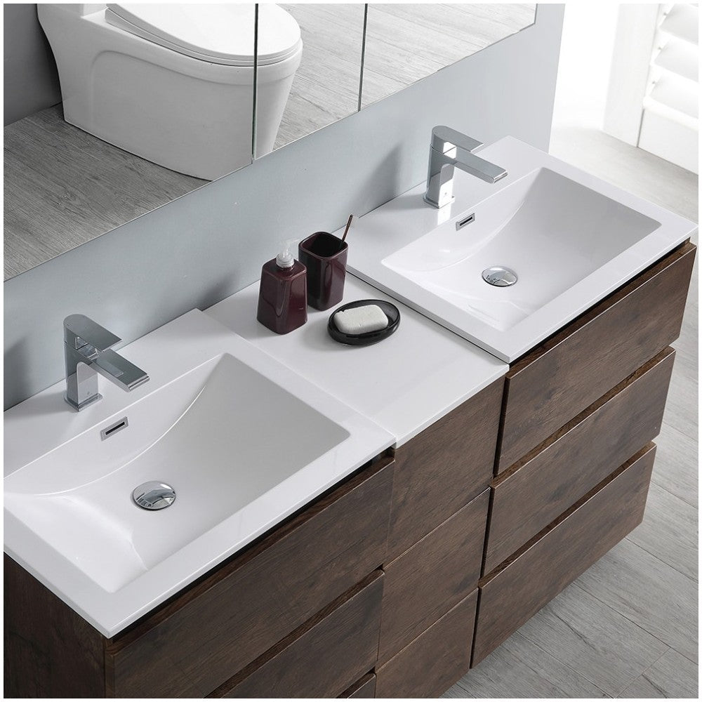 60 Rosewood Free Standing Dbl Sink Bathroom Vanity, Medicine Cabinet