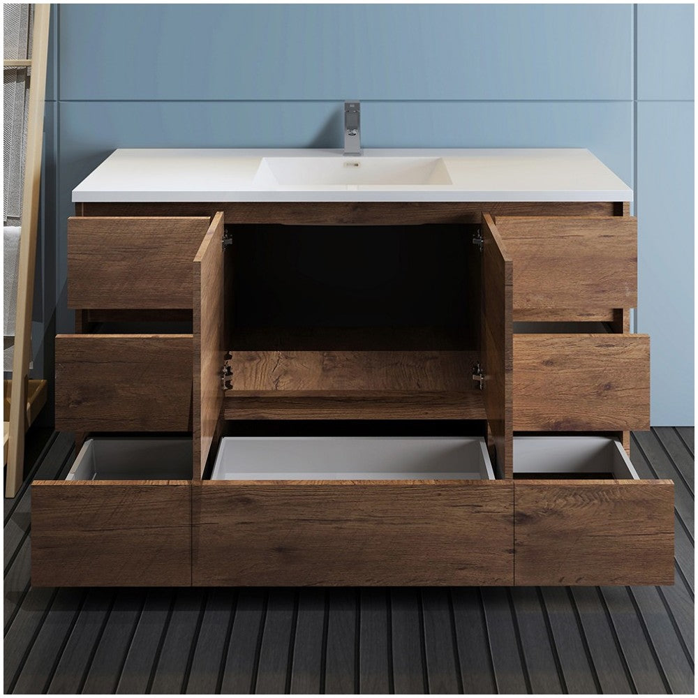 60 Rosewood Free Standing Modern Bathroom Cabinet w/ Integrated Single Sink