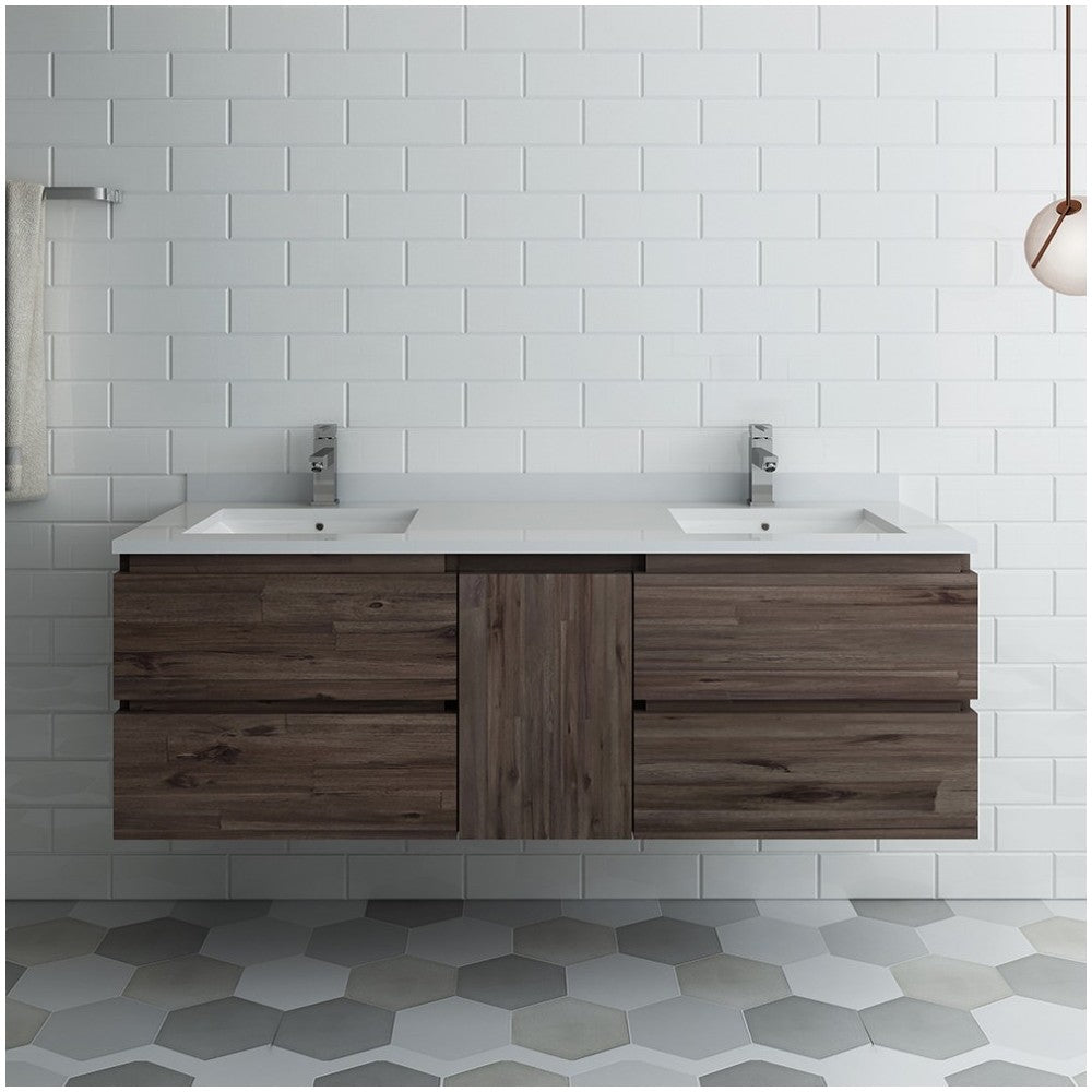 60 Wall Hung Double Sink Bathroom Cabinet w/ Top & Sinks, FCB31-241224ACA-CWH-U