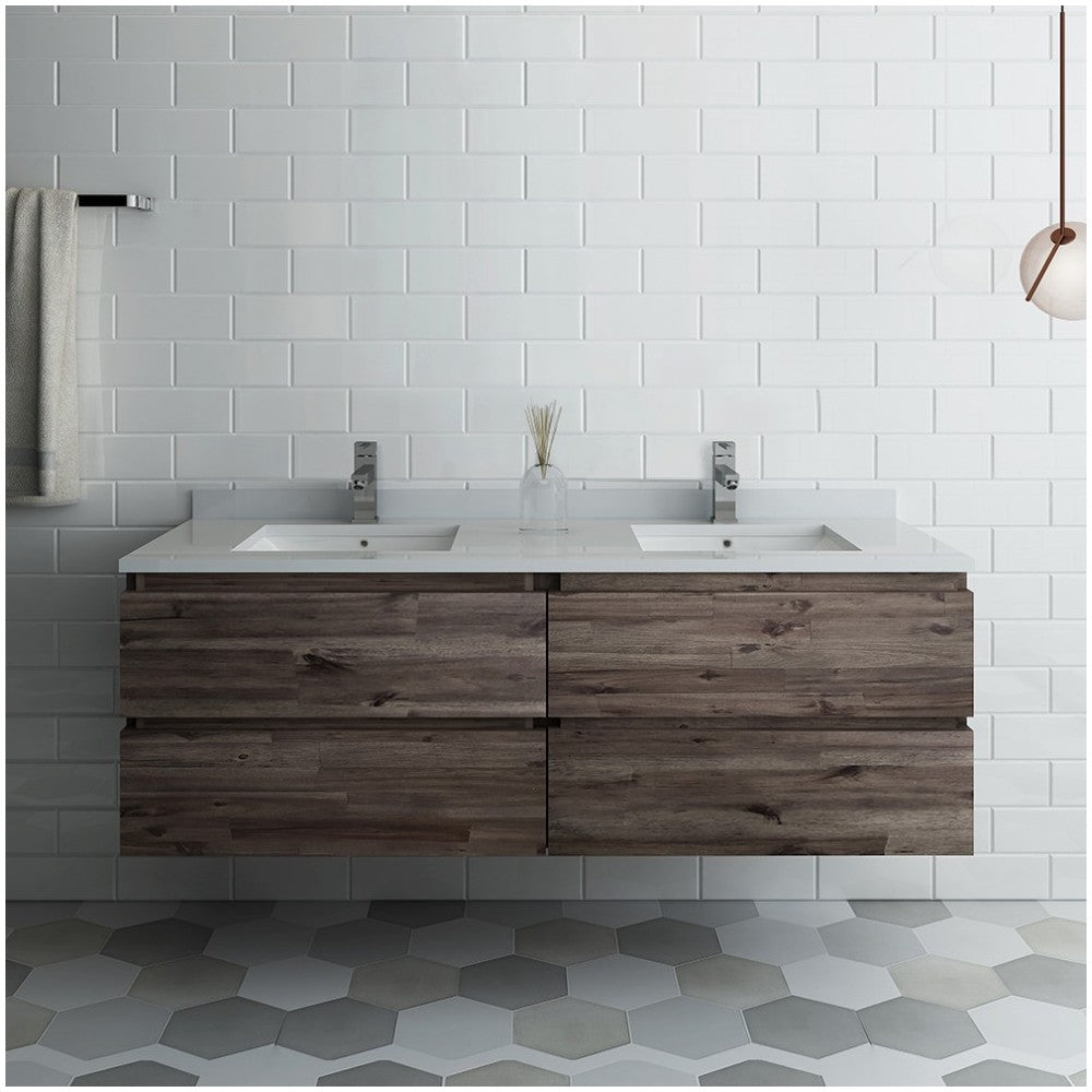 60 Wall Hung Double Sink Bathroom Cabinet w/ Top & Sinks, FCB31-3030ACA-CWH-U