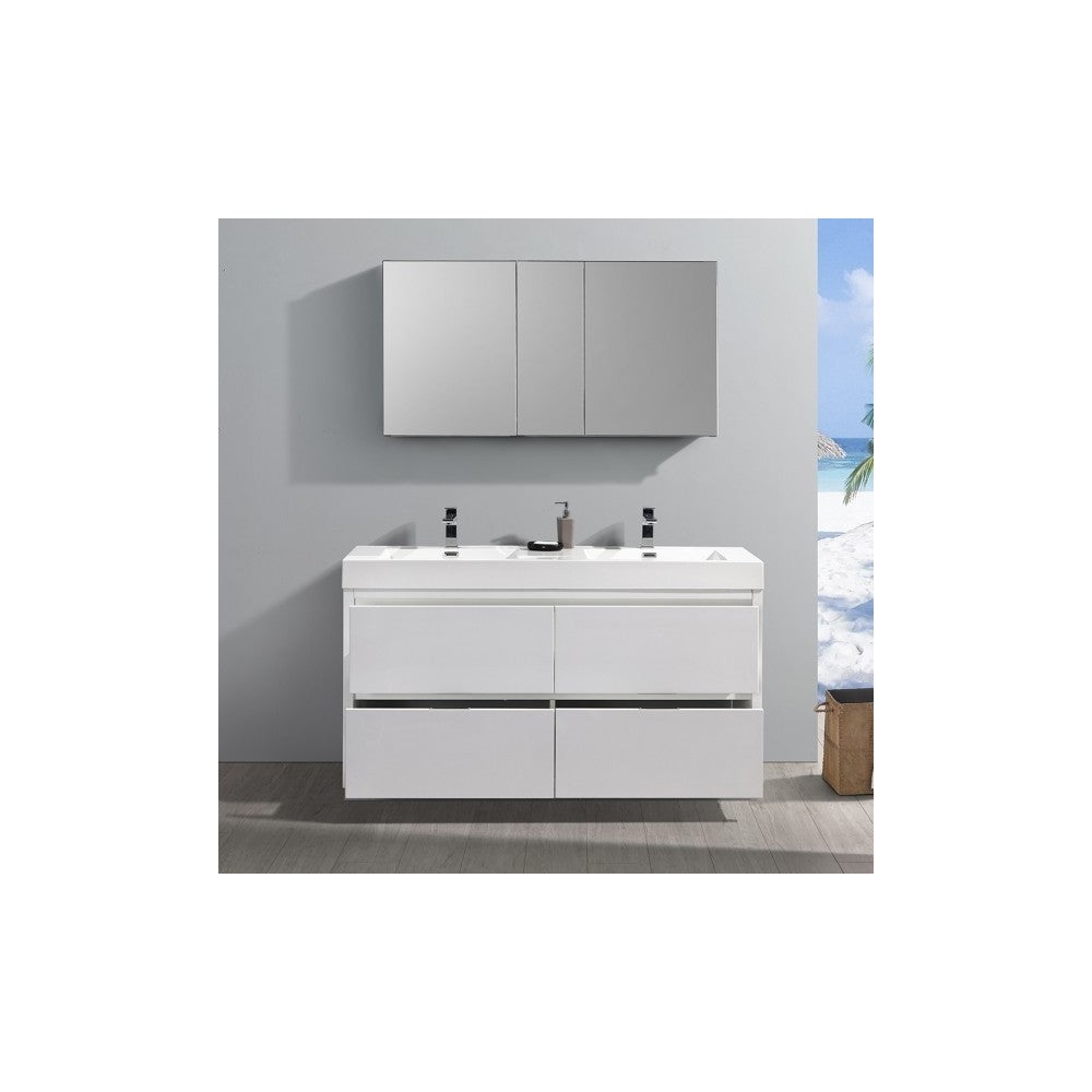 60 White Free Standing Double Sink Modern Bathroom Vanity w/ Medicine Cabinet