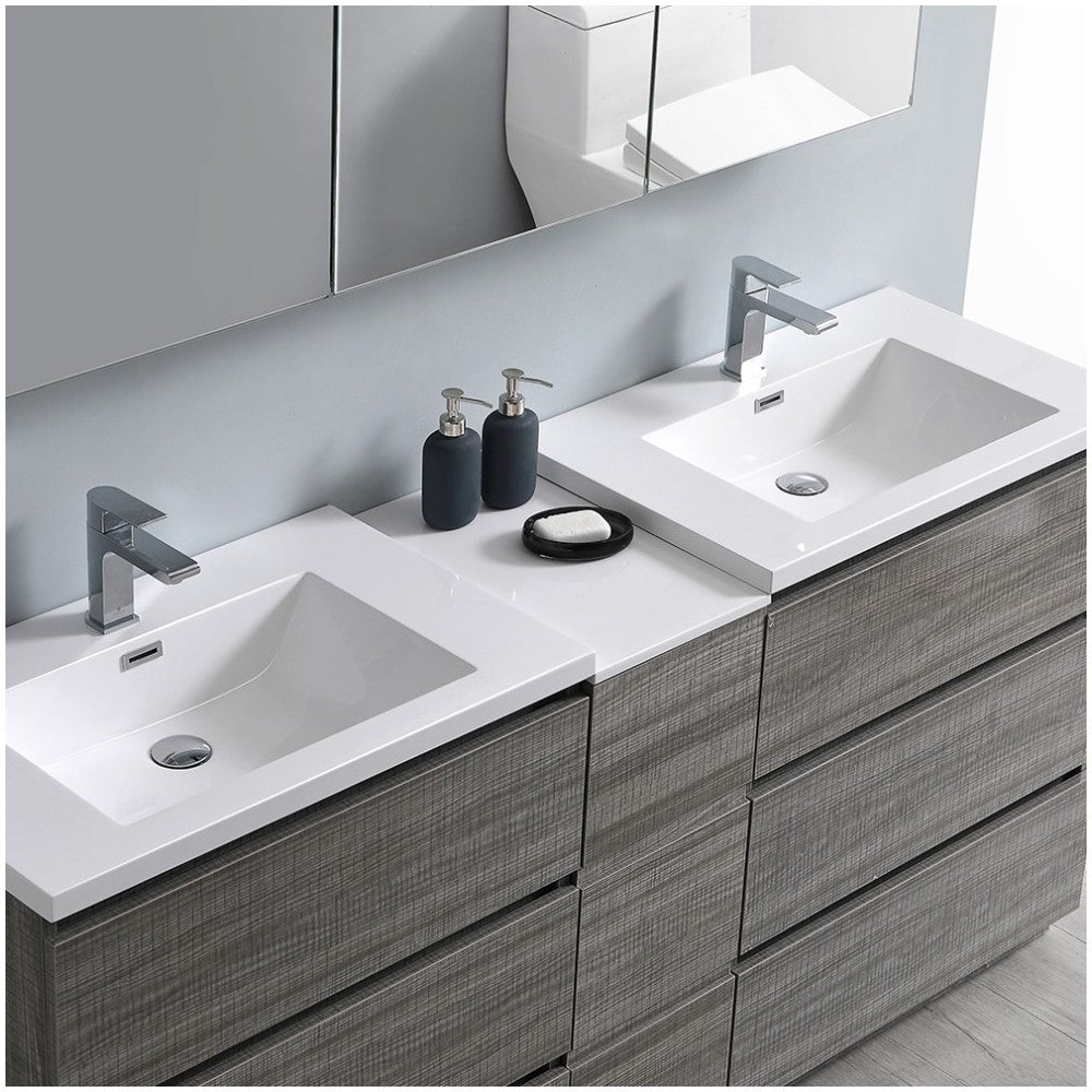 72 Ash Gray Free Standing Dbl Sink Bathroom Vanity, Medicine Cabinet