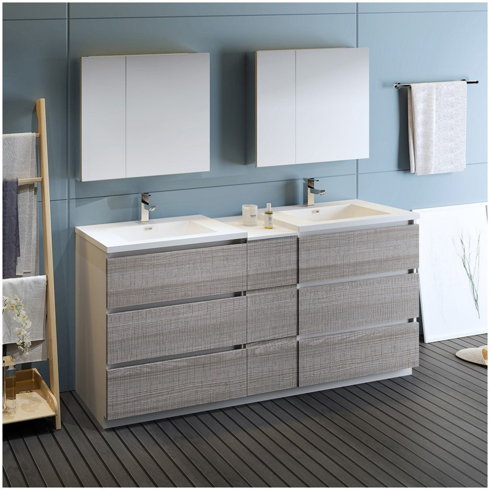 72 Ash Gray Free Standing Dbl Sink Bathroom Vanity, Medicine Cabinet