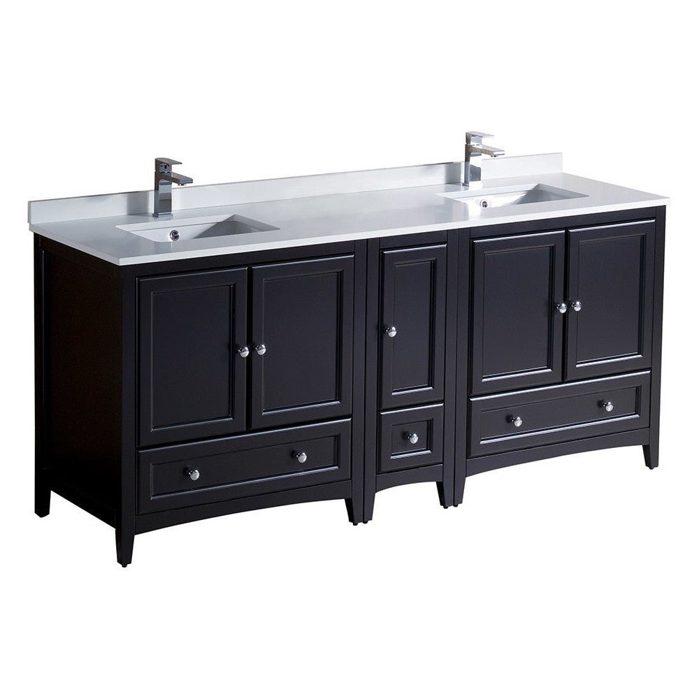72 Espresso Traditional Dbl Sink Bathroom Cabinets, Top, Sinks, FCB20