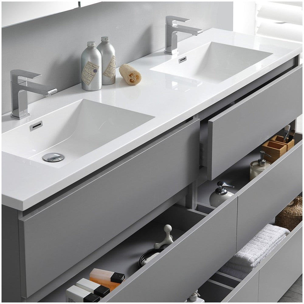 72 Gray Free Standing Dbl Sink Bathroom Vanity, Medicine Cabinet, FVN93-3636GR-D