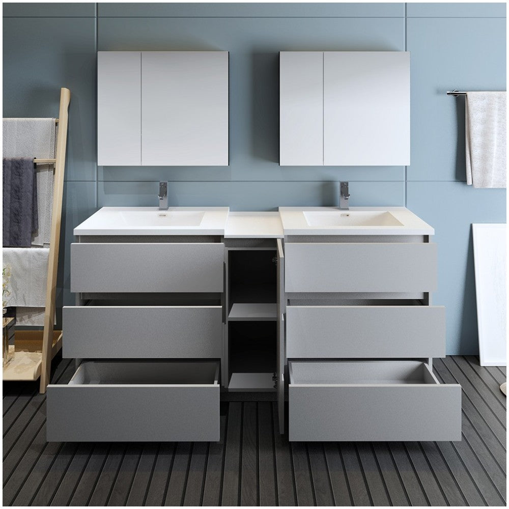 72 Gray Free Standing Dbl Sink Bathroom Vanity, Medicine Cabinet