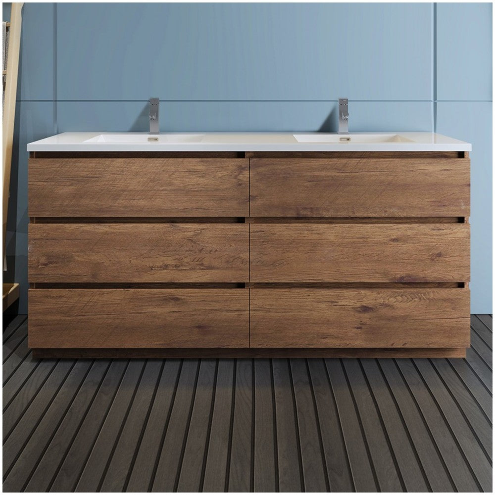 72 Rosewood Free Standing Modern Bathroom Cabinet w/ Integrated Double Sink