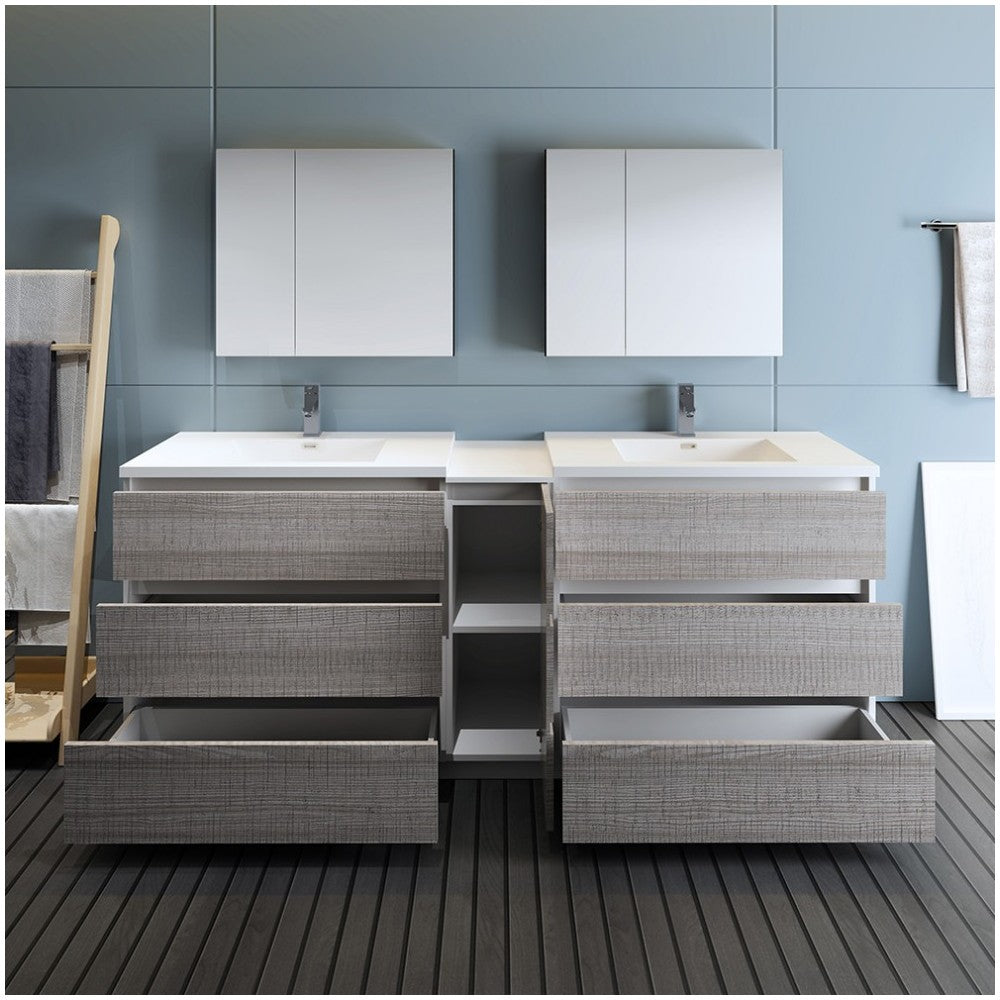 84 Ash Gray Free Standing Double Sink Modern Bathroom Vanity w/ Medicine Cabinet