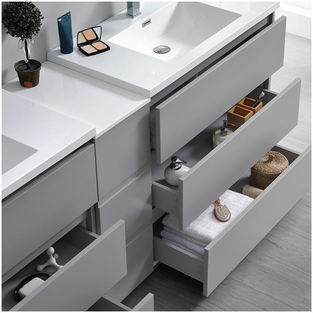 84 Gray Free Standing Double Sink Modern Bathroom Cabinet w/ Integrated Sinks