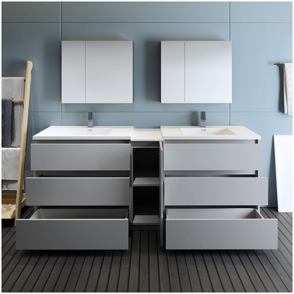 84 Gray Free Standing Double Sink Modern Bathroom Vanity w/ Medicine Cabinet