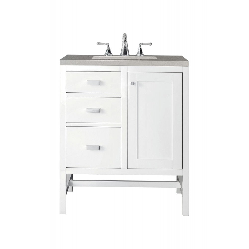 Addison 30" Single Vanity Cabinet, Glossy White, w/ 3 CM Gray Expo Quartz Top