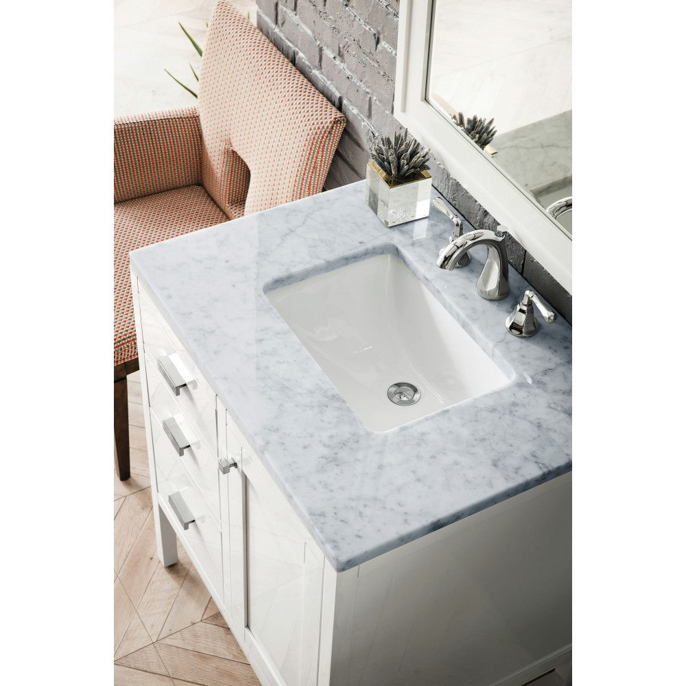 Addison 30" Single Vanity Cabinet, Glossy White, w/ 3 CM Carrara White Top