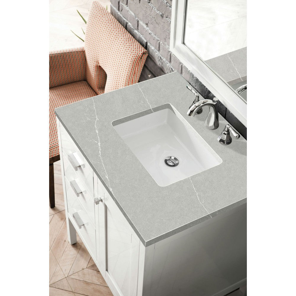 Addison 30" Single Vanity Cabinet, Glossy White, w/ 3 CM Eternal Serena Top