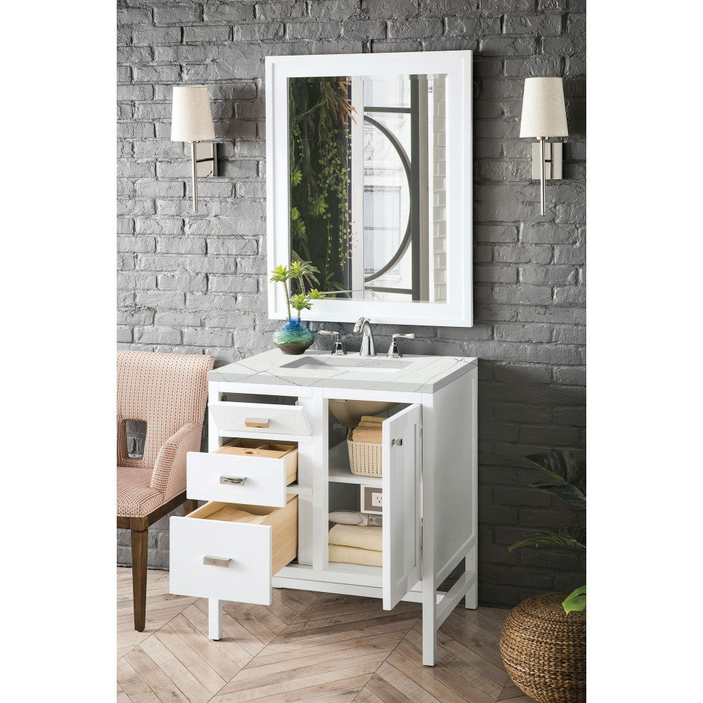 Addison 30" Single Vanity Cabinet, Glossy White, w/ 3 CM Ethereal Noctis Top