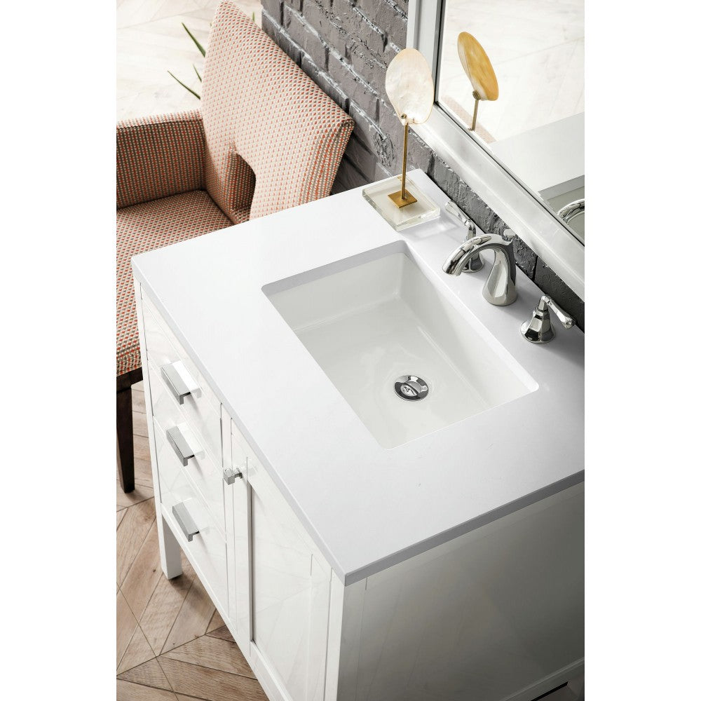Addison 30" Single Vanity, Glossy White, w/ 3 CM Classic White Quartz Top