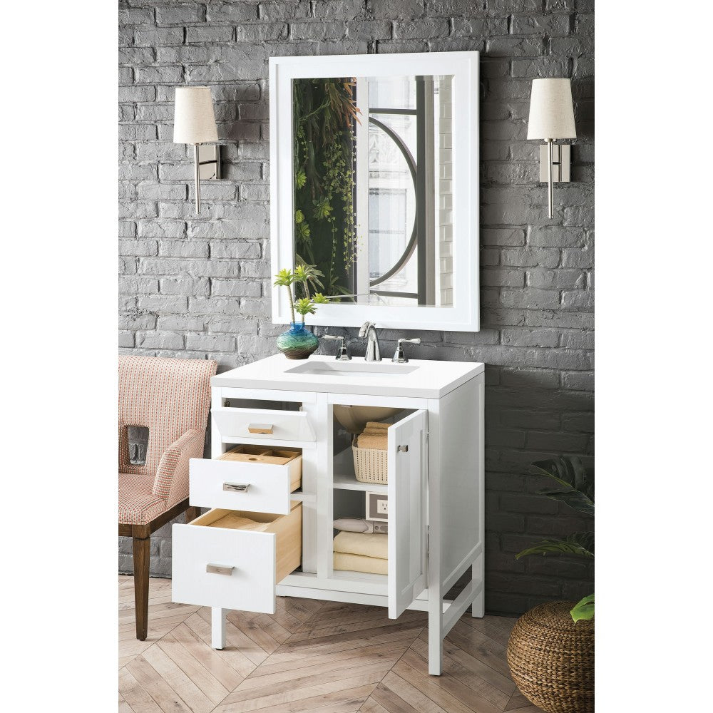 Addison 30" Single Vanity, Glossy White, w/ 3 CM Classic White Quartz Top