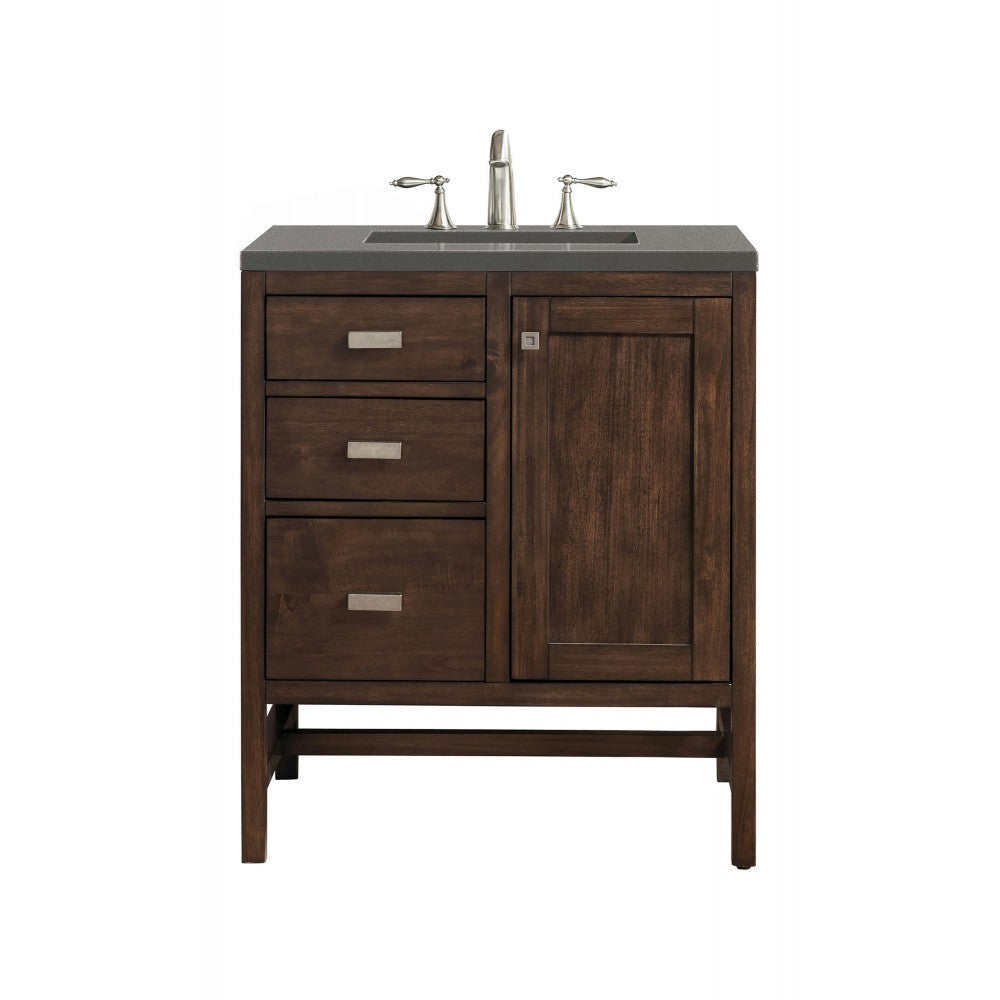 Addison 30" Single Vanity, Mid Century Acacia, w/ 3 CM Gray Expo Quartz Top