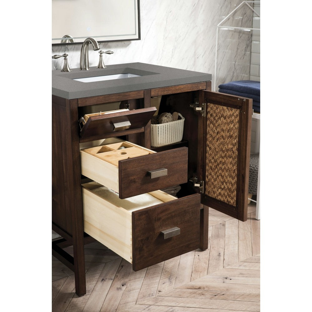 Addison 30" Single Vanity, Mid Century Acacia, w/ 3 CM Gray Expo Quartz Top