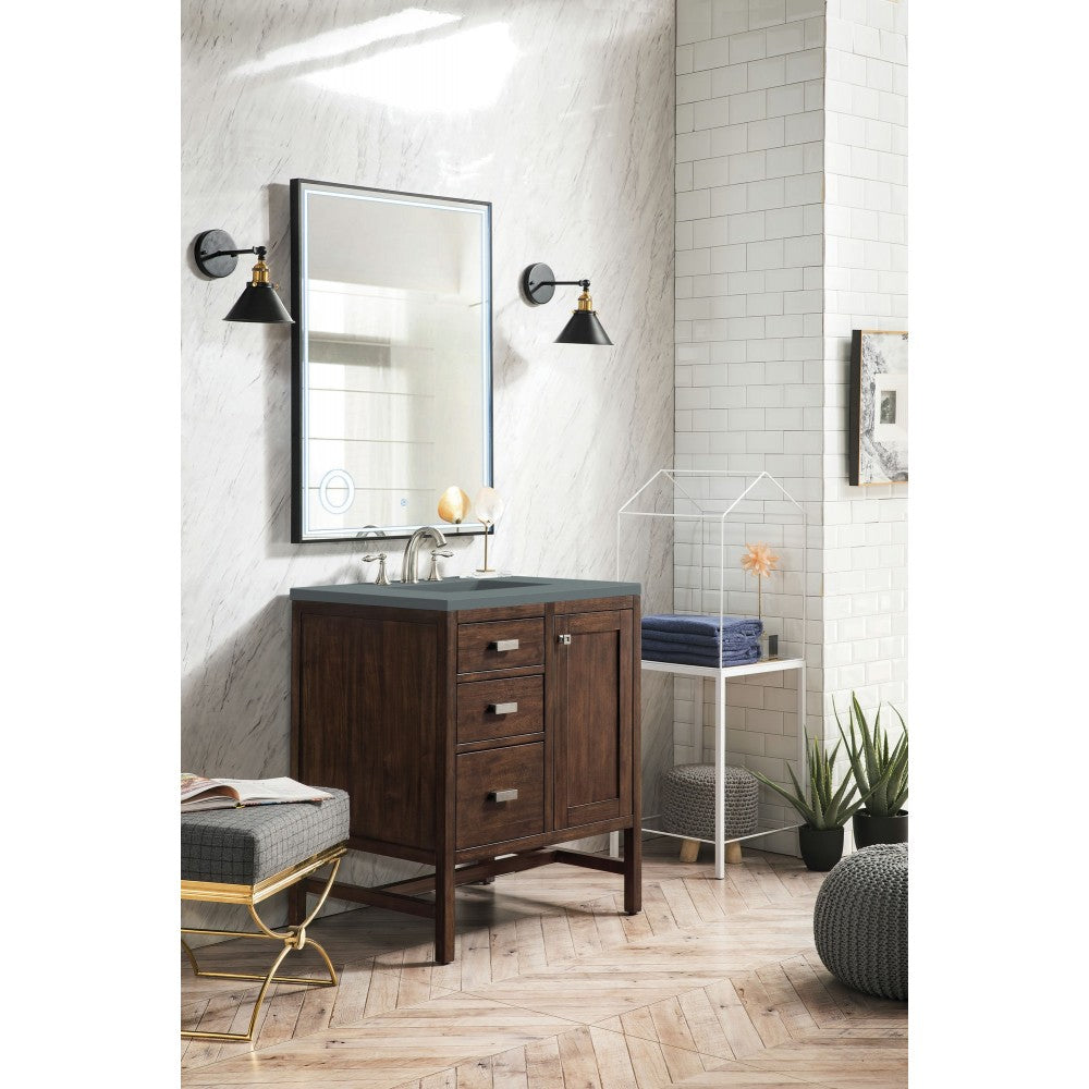 Addison 30" Single Vanity, Mid Century Acacia, w/ 3 CM Cala Blue Quartz Top