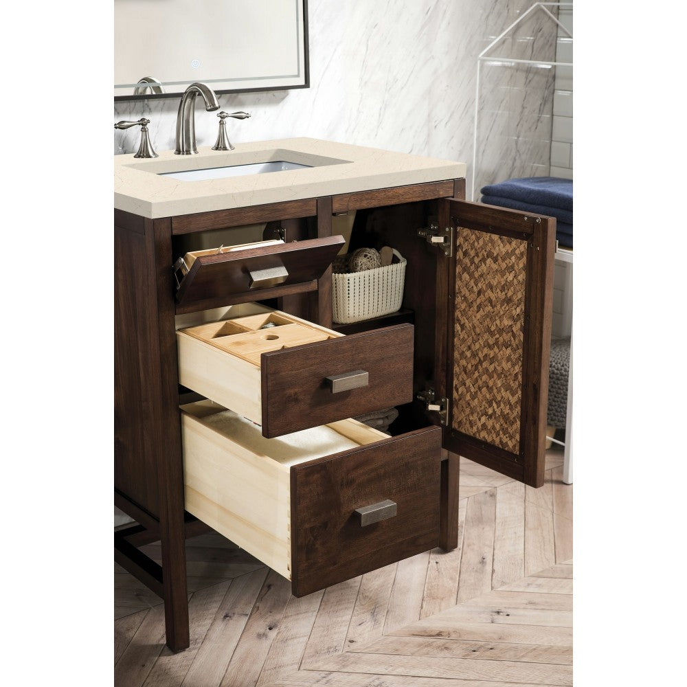 Addison 30" Single Vanity, Mid Century Acacia, w/ 3 CM Eternal Marfil Quartz Top
