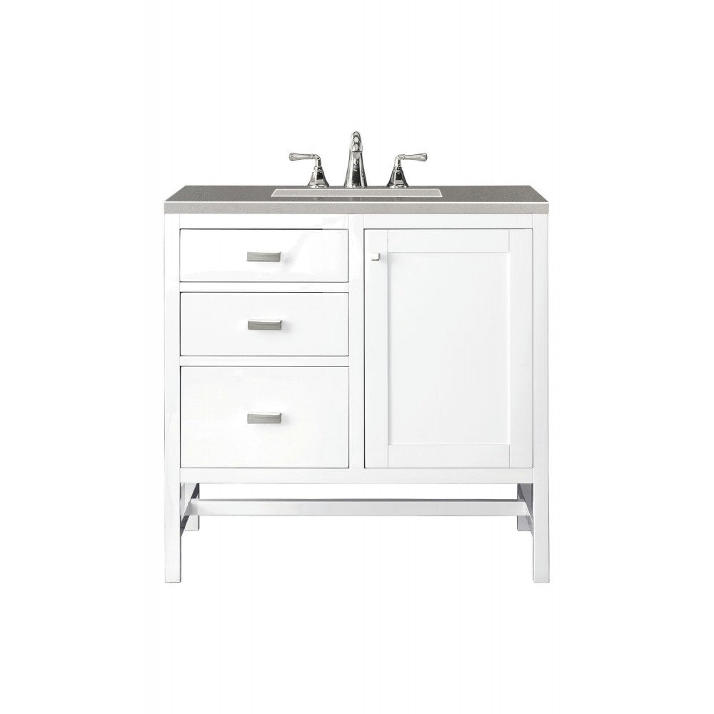 Addison 36" Single Vanity Cabinet, Glossy White, w/ 3 CM Gray Expo Quartz Top