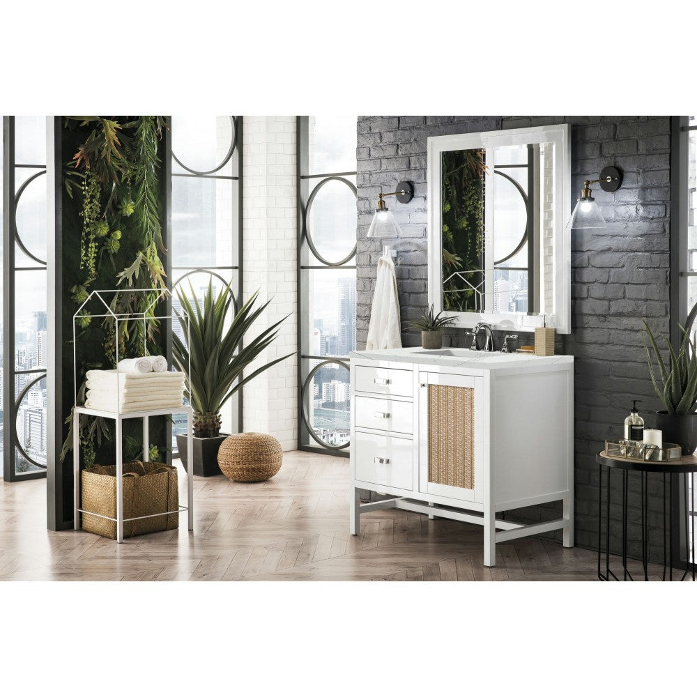 Addison 36" Single Vanity Cabinet, Glossy White, w/ 3 CM Ethereal Noctis Top