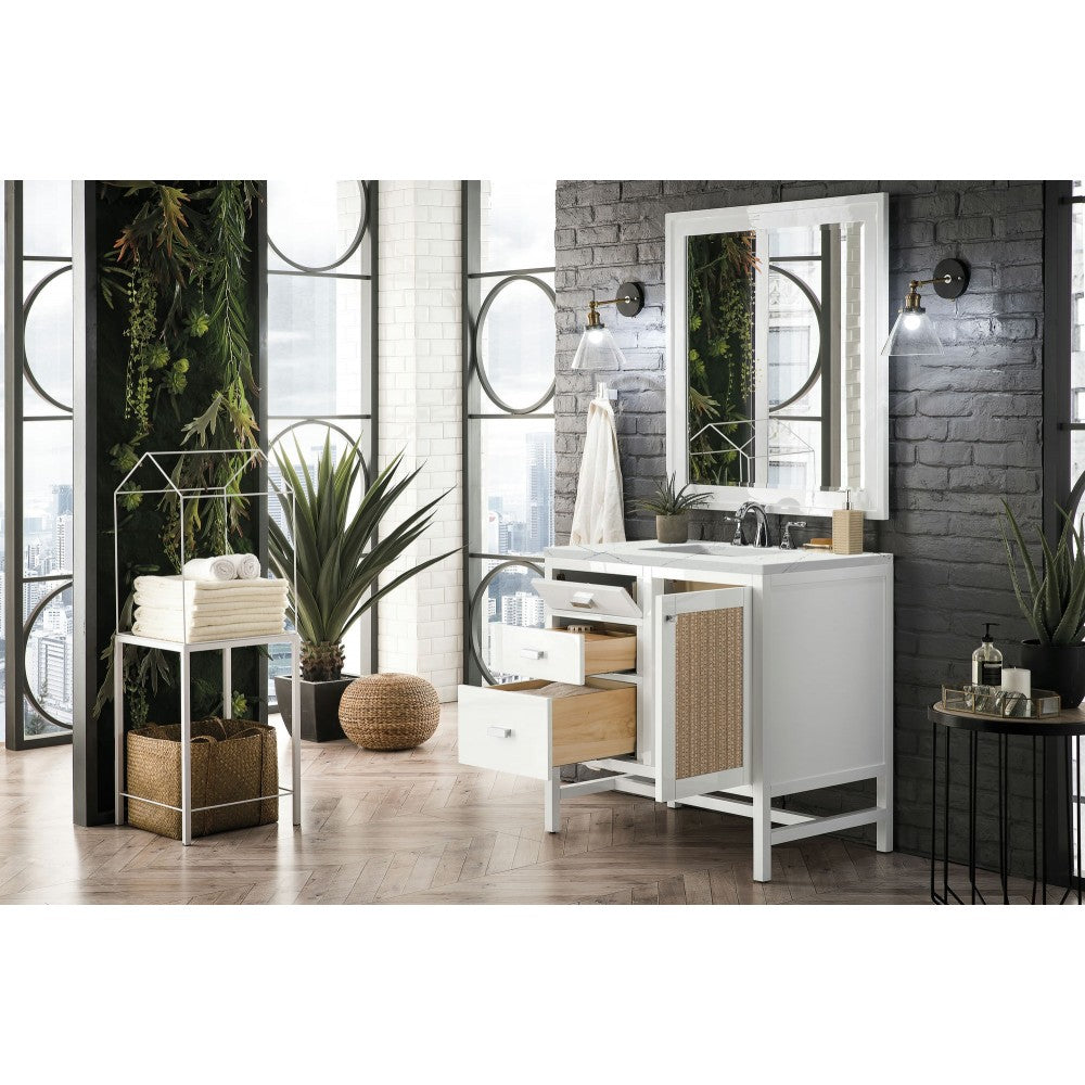 Addison 36" Single Vanity Cabinet, Glossy White, w/ 3 CM Ethereal Noctis Top