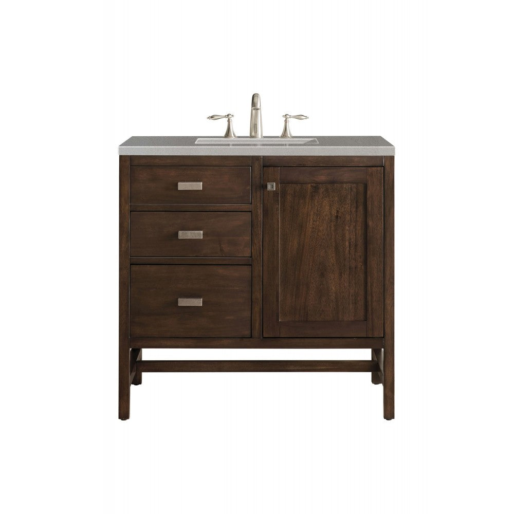 Addison 36" Single Vanity, Mid Century Acacia, w/ 3 CM Gray Expo Quartz Top