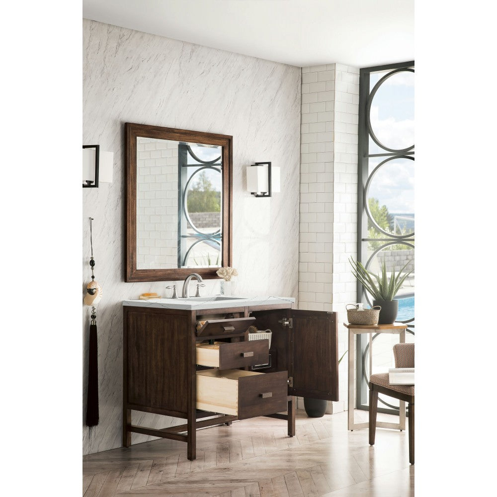 Addison 36" Single Vanity Mid Century Acacia w/ 3 CM Ethereal Noctis Quartz Top