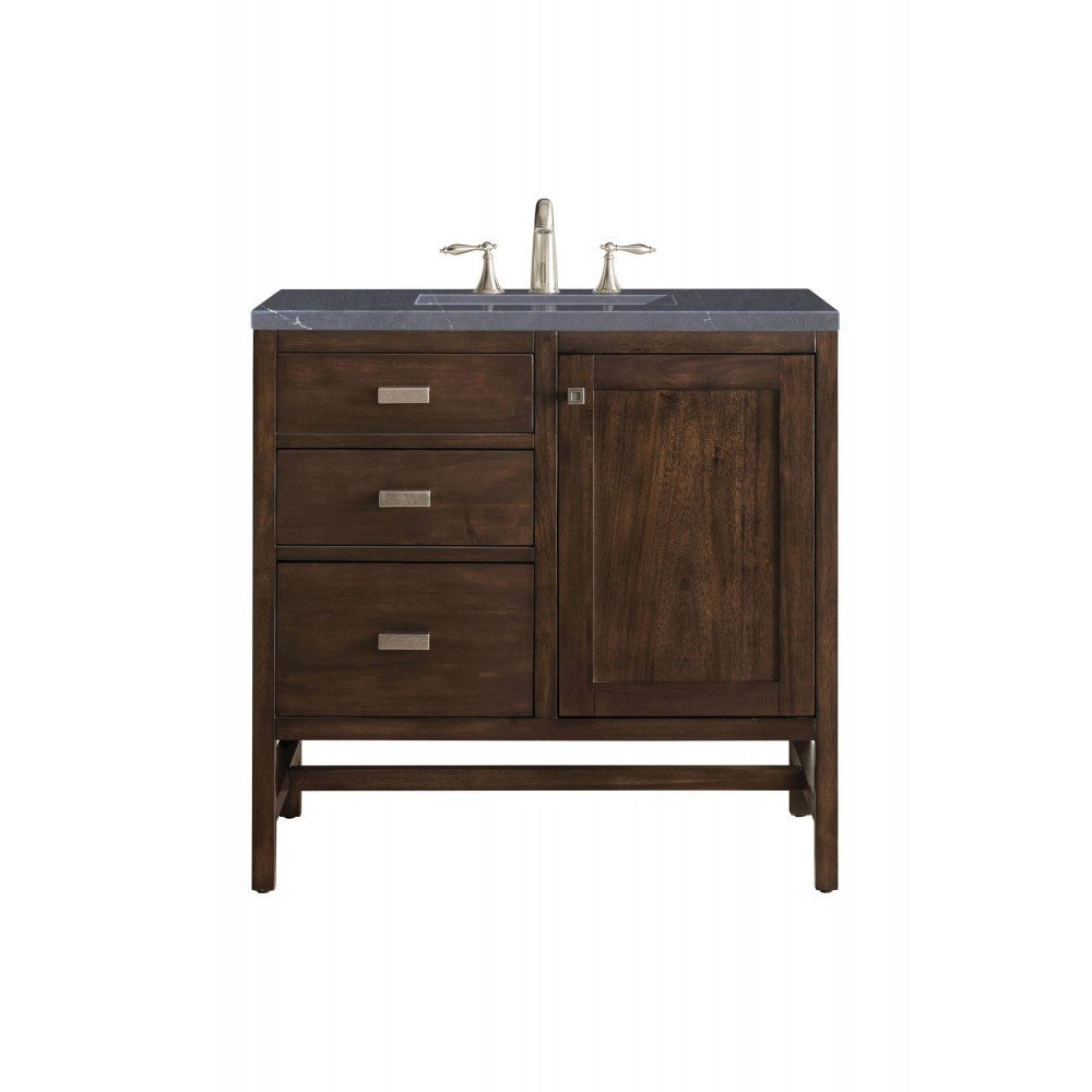 Addison 36" Single Vanity Mid Century Acacia w/3 CM Soapstone Quartz Top