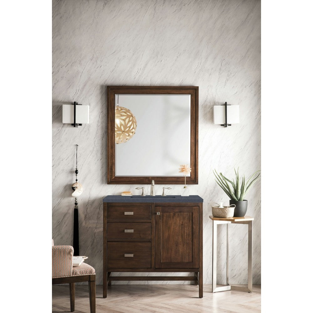 Addison 36" Single Vanity Mid Century Acacia w/3 CM Soapstone Quartz Top
