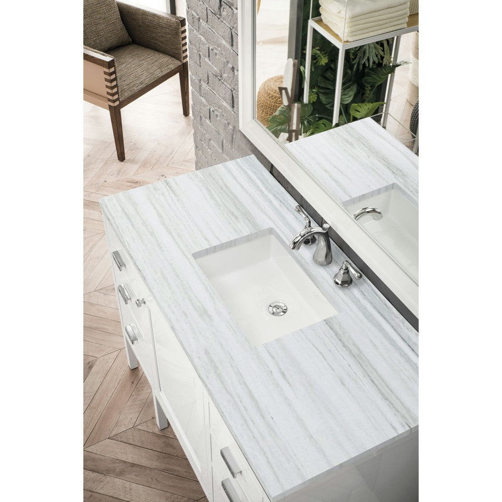Addison 48" Single Vanity, Glossy White, w/ 3 CM Arctic Fall Solid Surface Top